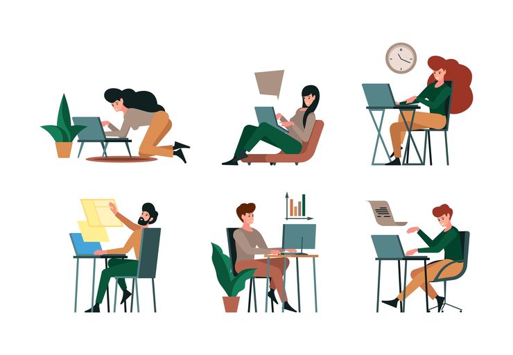 Vector computer programmers digital workers designers professional developers coders engineers computer geek garish vector flat characters isolated