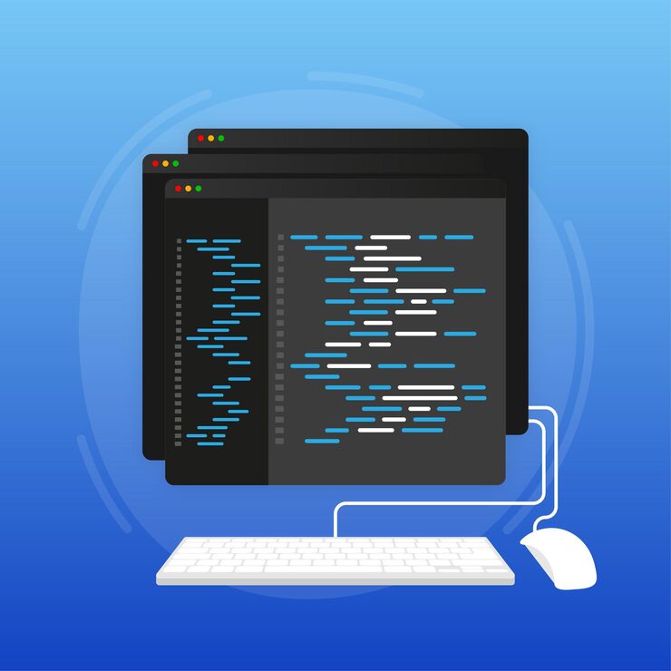 Vector computer programming or developing software or game web development website coding