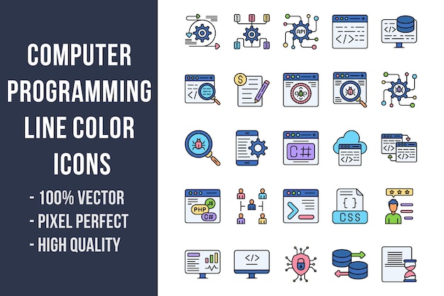 Computer Programming Line Color Icons