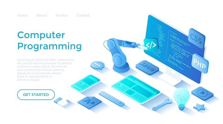 Vector 컴퓨터 프로그래밍 소프트웨어 웹 앱 개발 모니터 화면에 프로그램 코드 웹 사이트 템플라