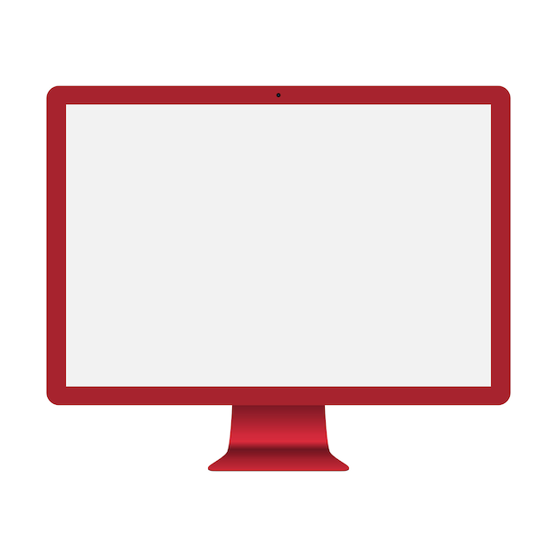 Vector computer red color with blank screen isolated on white background. stock illustration