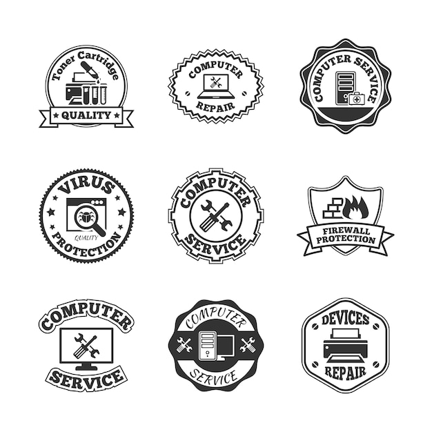 Computer repair badges collection