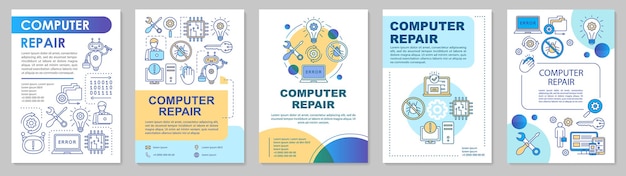 Vector computer repair brochure template layout. operating system reinstall. flyer, booklet, leaflet print design with linear illustrations. vector page layouts for annual reports, advertising posters