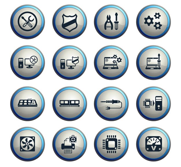 Computer repair web icons for user interface design