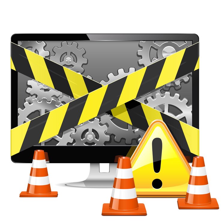 Vector computer repair with cones isolated on white