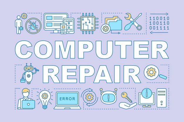 Vector computer repair word concepts banner. operating system reinstall. laptop refit. presentation, website. isolated lettering typography idea with linear icons. vector outline illustration