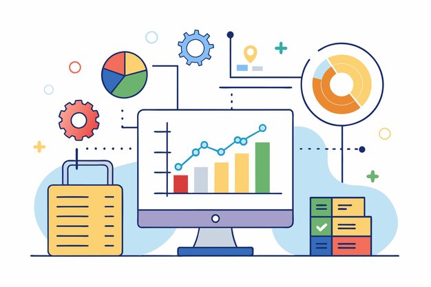 a computer screen displaying a chart for business data analysis with a simple and minimal design business data analysis control simple and minimalist flat vector illustration