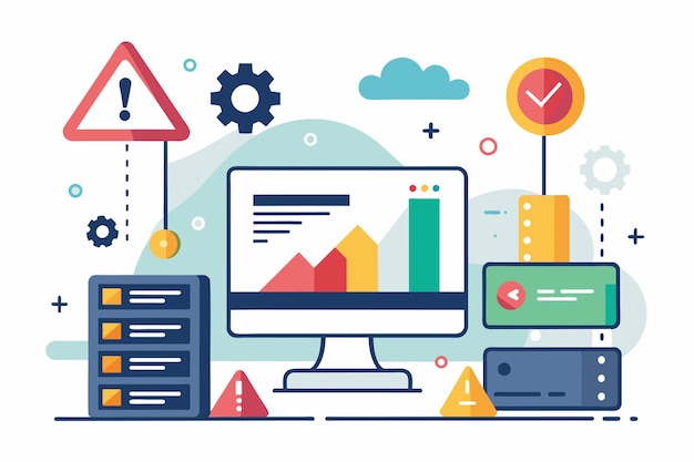 Vector computer screen displaying a chart related to error data input process trends error data input process trending simple and minimalist flat vector illustration