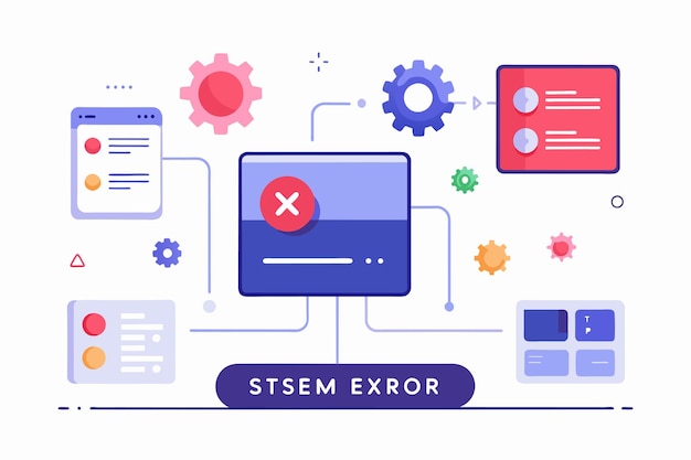 a computer screen displaying a red button system error errors in system software simple and minimalist flat vector illustration