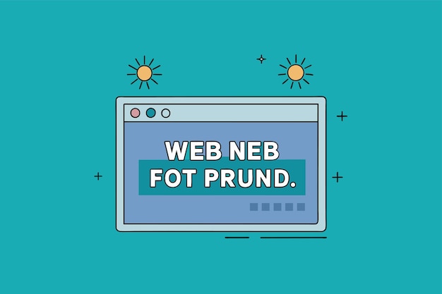computer screen displaying the words web neb tot prund as part of an error analysis on a website analyze errors on the web error not found simple and minimalist flat vector illustration