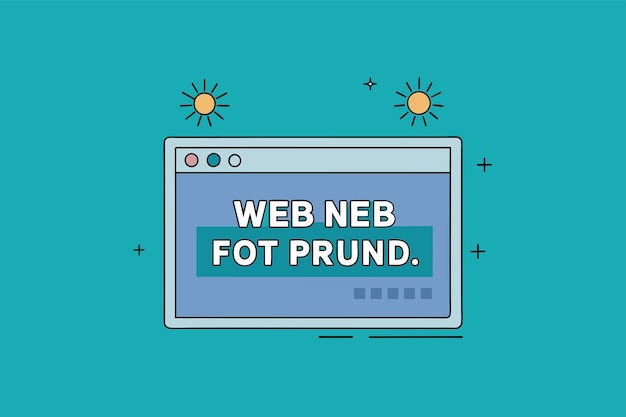 Vector computer screen displaying the words web neb tot prund as part of an error analysis on a website analyze errors on the web error not found simple and minimalist flat vector illustration