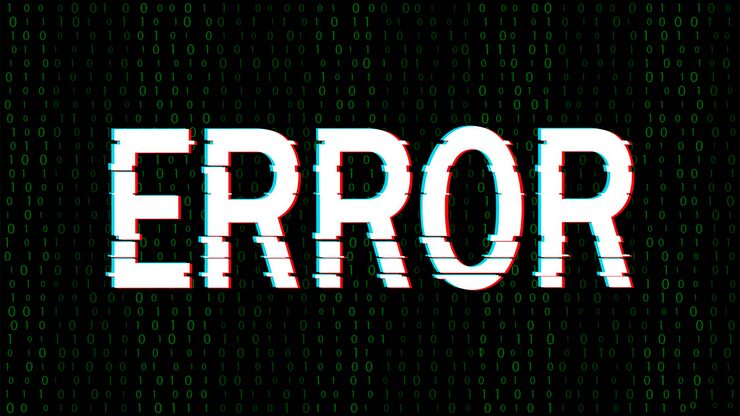 Vector computer screen error with effect glitch and binary code abstract digital matrix background with noise