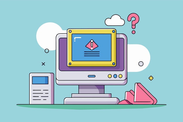 a computer screen showing a question mark symbol indicating an error or issue an error occurred in the computer simple and minimalist flat vector illustration