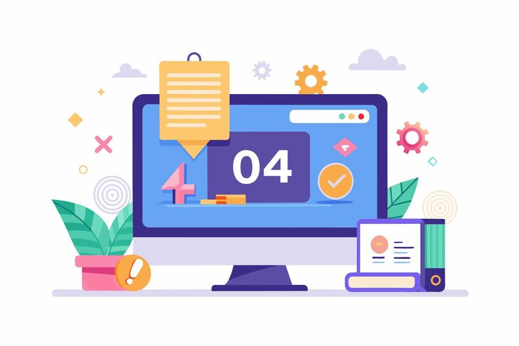Vector 電腦螢幕顯示重複數字四十錯誤 404錯誤頁面設計概念 錯誤的電腦螢幕 簡單而簡約的平面向量插圖