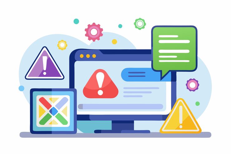 Vector a computer screen shows warning alerts indicating a flat trend in the error data input process error data input process is trending flat