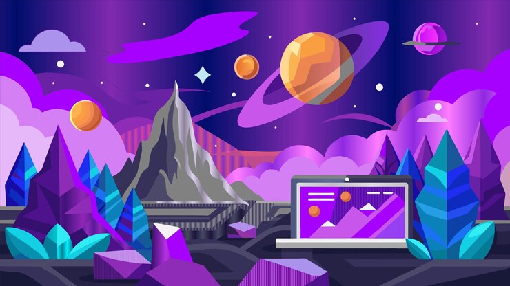 Vector a computer screen with a mountain in the background