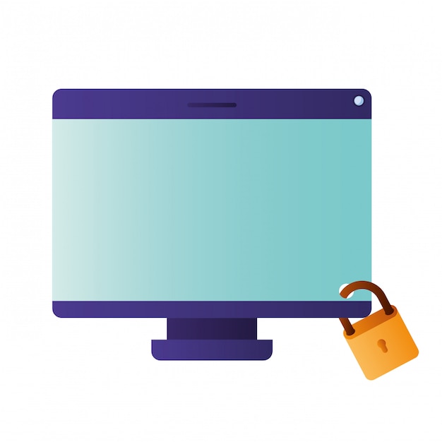 Vector computer screen with padlock isolated icon