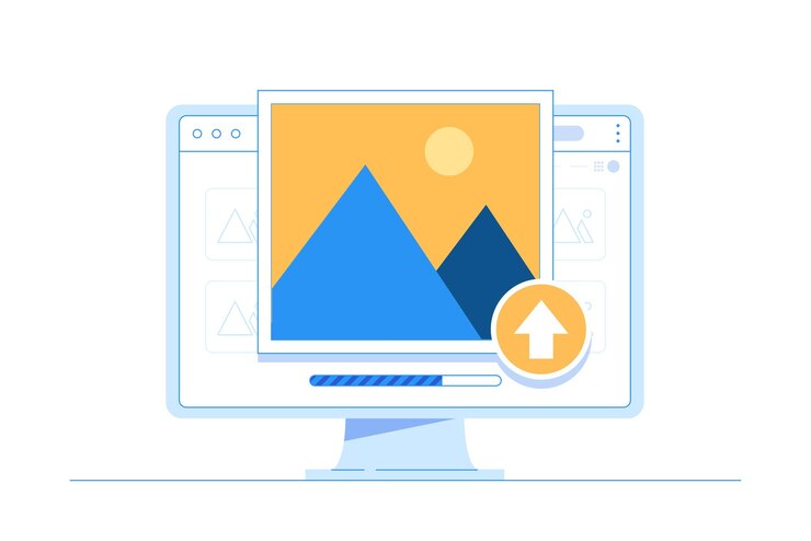 Vector その上に山の絵が描かれたコンピュータースクリーン