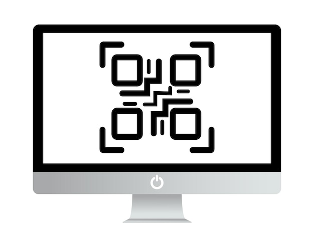 computer screen with qr code on transparent background