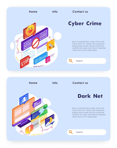 Sicurezza informatica e cybercriminalità virus attacco avviso tecnologia darknet vettore sito web design templ...