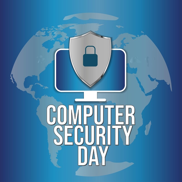 Vector computer security day paper cut style postcard november 30