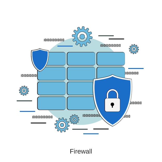 Computer security firewall flat design style vector concept illustration