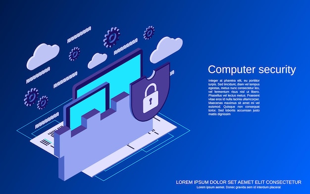 Computer security flat 3d isometric vector concept illustration