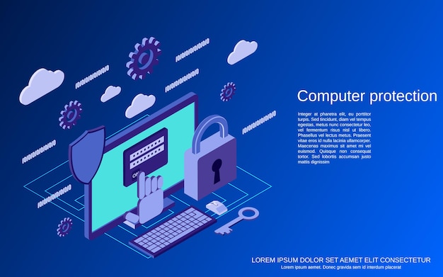 Computer security, information protection flat  isometric  concept illustration