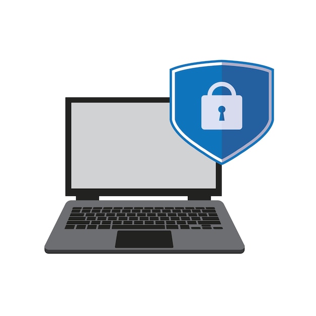 Vector computer security protect your laptop concept laptop and shield icon with padlock