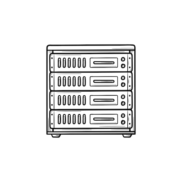 Computer server hand drawn outline doodle icon. Data and storage technology, network and internet concept. Vector sketch illustration for print, web, mobile and infographics on white background.