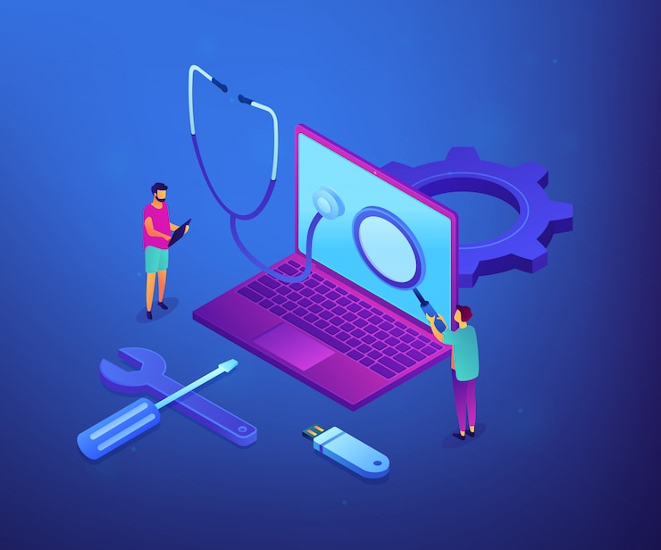 Vector computer service concept isometric illustration.