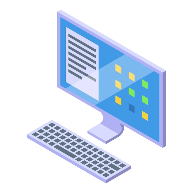 キーボードで青い画面で文書とアイコンを表示するコンピュータ