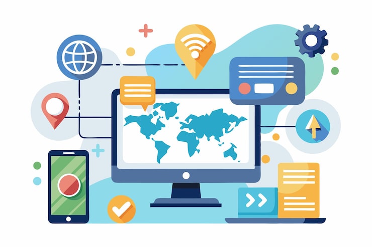 Vector 電腦會顯示地理位置設定和網際網路連接選項,而智能手機會顯示相關的圖標 互聯網連接設定 地理位置訊息等