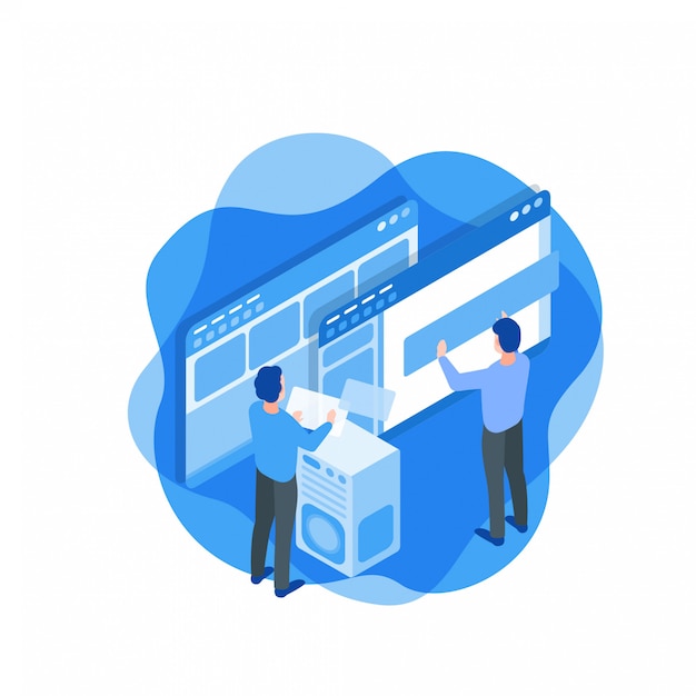 Computer software development isometric illustration