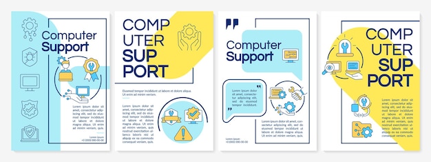 Vector computer support blue and yellow brochure template