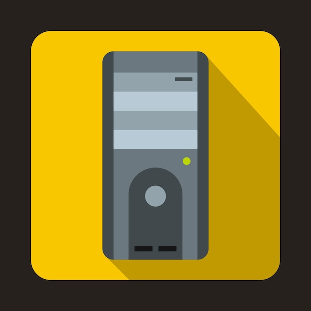 Computer system unit icon in flat style on a yellow background