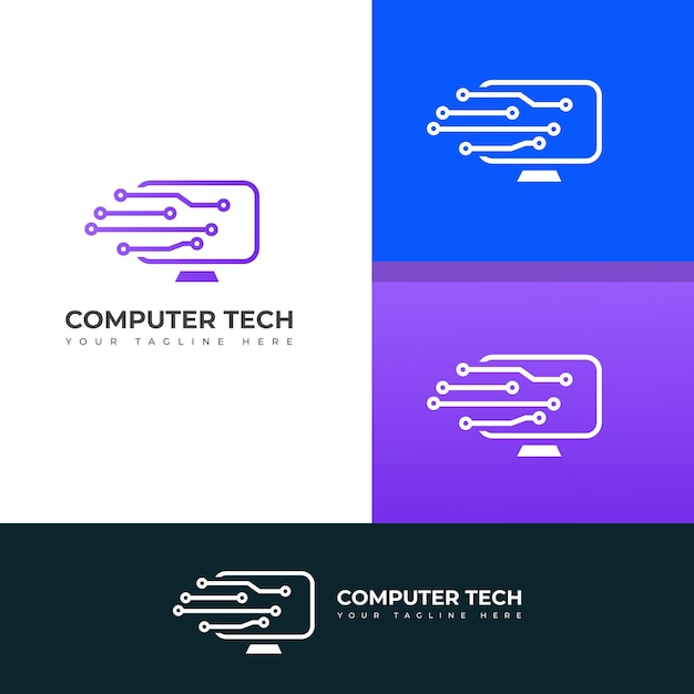 Computer tech logo Computer logo sjabloon Software ontwikkeling vector logo ontwerp
