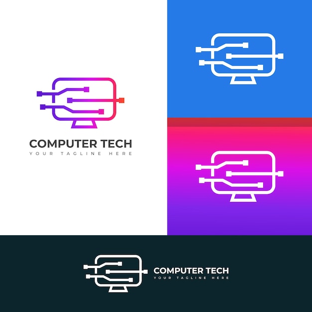 Computer tech logo Computer logo sjabloon Software ontwikkeling vector logo ontwerp