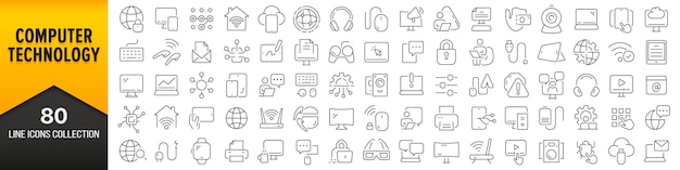 Computer technology line icons collection big ui icon set in a flat design thin outline icons pack vector illustration eps10