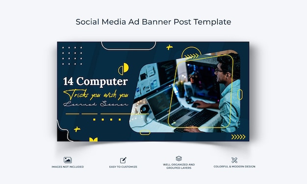 Vector computer tricks and hacking facebook ad banner