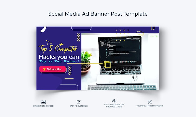 Vector computer tricks and hacking facebook ad banner