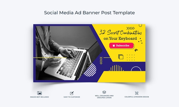 Vector computer tricks and hacking social media facebook ad banner post template premium vector