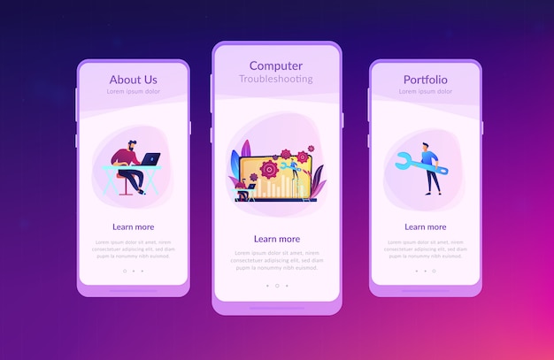 Computer troubleshooting app interface template.