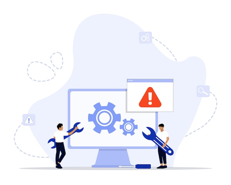 Vector computer troubleshooting concept illustration
