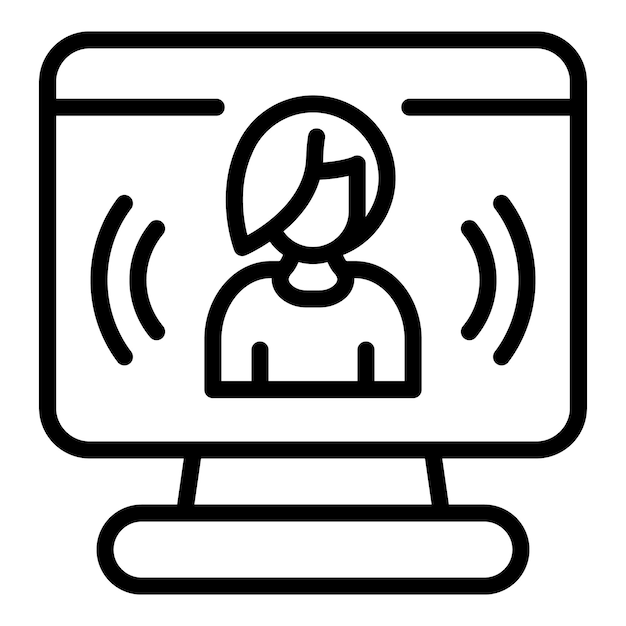 벡터 컴퓨터 화상 통화 아이콘 흰색 배경에 고립된 웹 디자인을 위한 개요 컴퓨터 화상 통화 벡터 아이콘