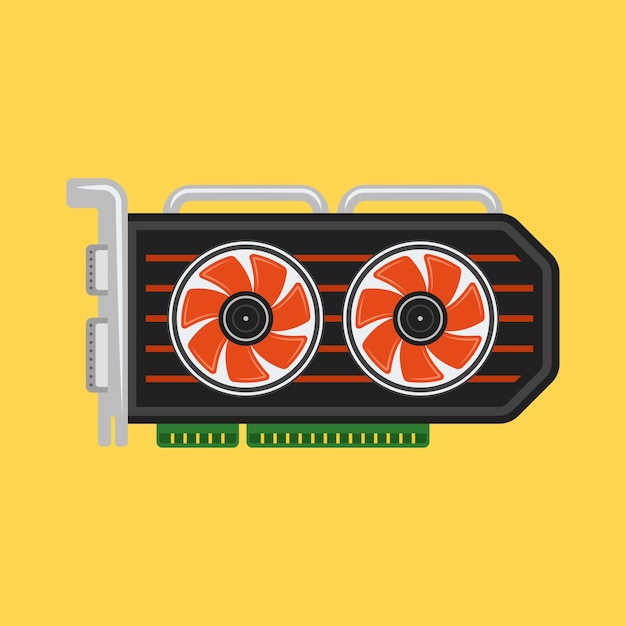 Computer videokaart platte ontwerp stijl vectorillustratie op gele achtergrond