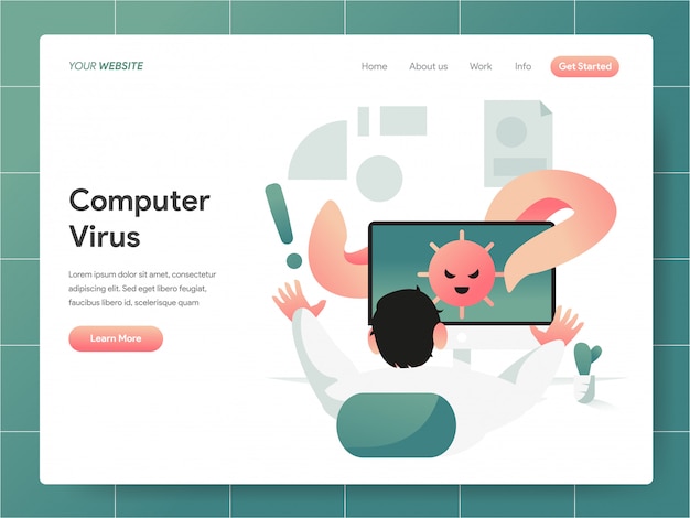 ベクトル ランディングページコンセプトのコンピューターウイルスバナー