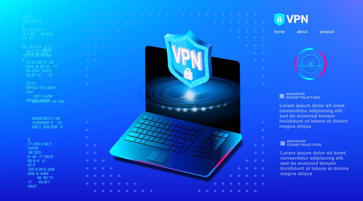 Vector computer with futuristic holographic sign is protected by data and vpn blocking bypass virtual private network personal protection network security concept virtual closed network icon
