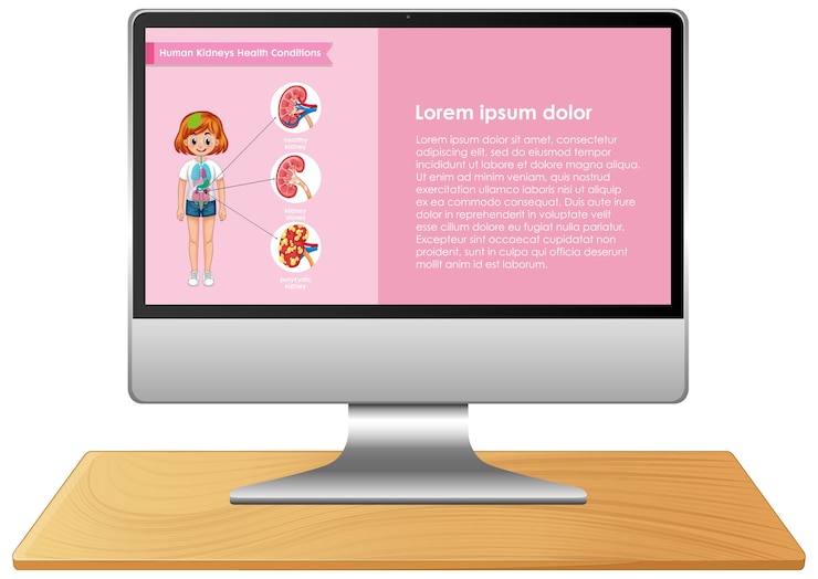 Vector computer with science infographic  on screen desktop