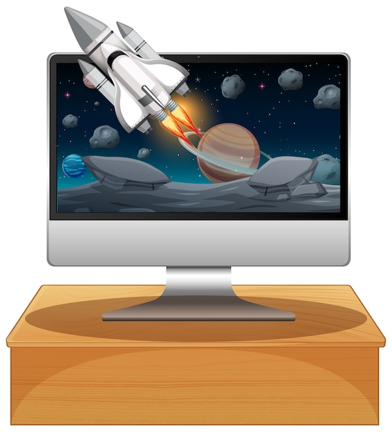 Computer with space scene